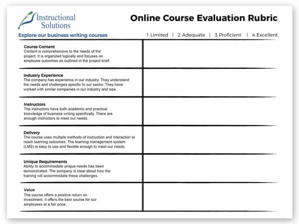 Choosing a Business Writing Course Rubric