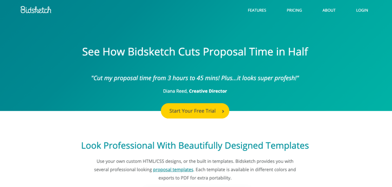 Bidsketch Software Review Header home screen