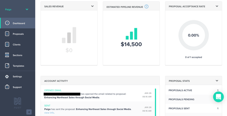 Nusii dashboard