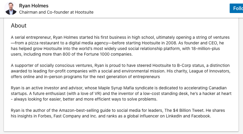 ryan holmes linkedin about summary